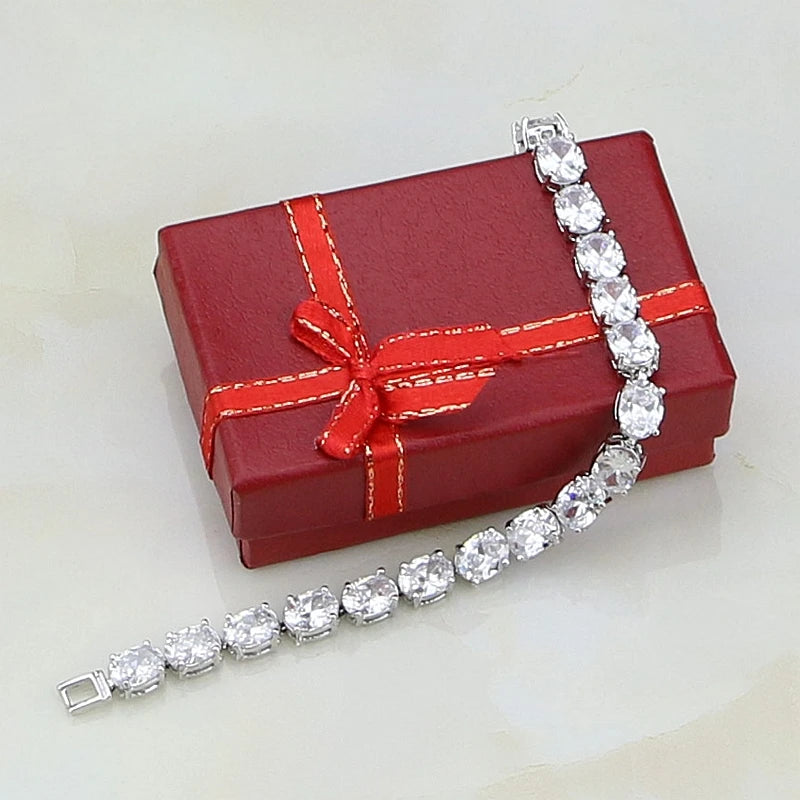 CZ 925 Silver Round Chain Bracelet 7" Women Jewelry Bag S087