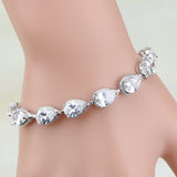CZ 925 Silver Water Drop Chain Bracelet 7 inch