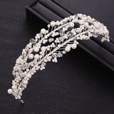 Pearl Crystal Wedding Crown Headband Bride Headdress