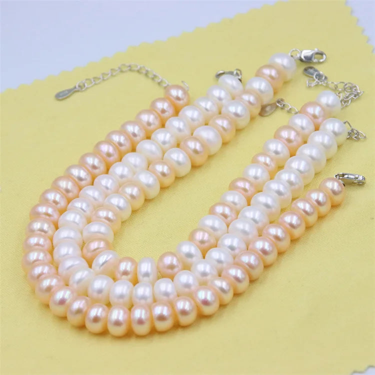 Pink Purple Abacus Buttons Silver Chain Waterfresh Pearl Bracelets
