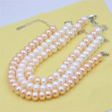 Pink Purple Abacus Buttons Silver Chain Waterfresh Pearl Bracelets