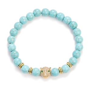 Turquoise Stone Charm Bracelet Men Wood Beads Bracelet Leopard Bracelets&Bangles