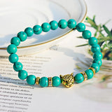 Turquoise Stone Charm Bracelet Men Wood Beads Bracelet Leopard Bracelets&Bangles