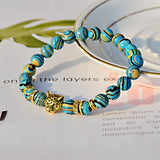 Turquoise Stone Charm Bracelet Men Wood Beads Bracelet Leopard Bracelets&Bangles