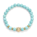 Turquoise Stone Charm Bracelet Men Wood Beads Bracelet Leopard Bracelets&Bangles