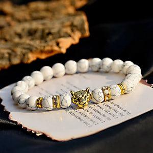 Turquoise Stone Charm Bracelet Men Wood Beads Bracelet Leopard Bracelets&Bangles