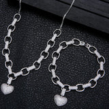 Zircon Heart Shape Pendant Necklace Bracelet Set