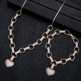 Zircon Heart Shape Pendant Necklace Bracelet Set