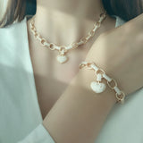Zircon Heart Shape Pendant Necklace Bracelet Set