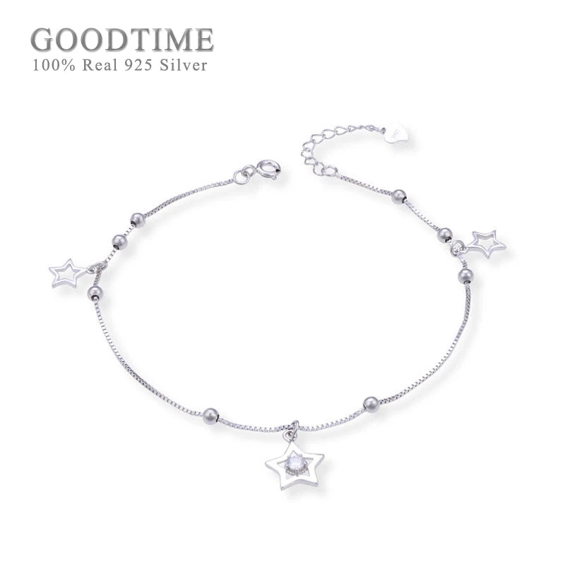 925 Sterling Silver Bead Star Anklet Foot Jewelry Gift
