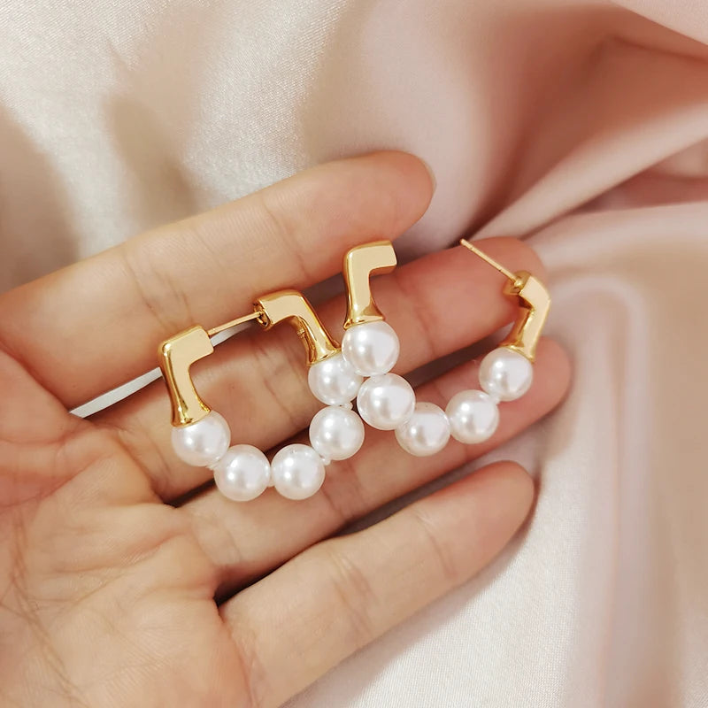 Pearl Ear Piercing Hoop Earrings Women