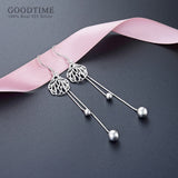 925 Silver Long Tassel Ball Earrings Women's Jewelry Gift