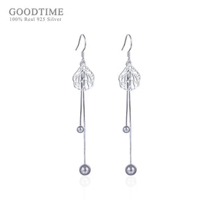 925 Silver Long Tassel Ball Earrings Women's Jewelry Gift