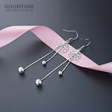 925 Silver Long Tassel Ball Earrings Women's Jewelry Gift