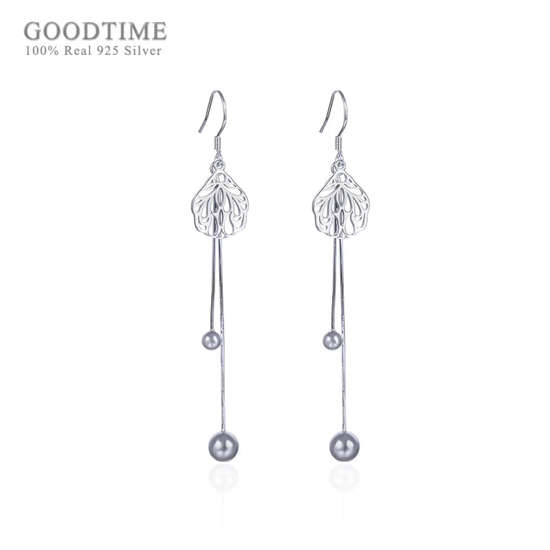 925 Silver Long Tassel Ball Earrings Women's Jewelry Gift