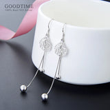 925 Silver Long Tassel Ball Earrings Women's Jewelry Gift
