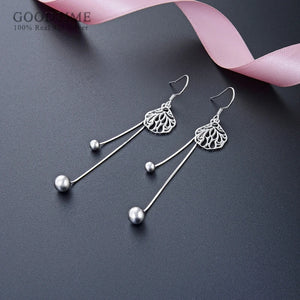 925 Silver Long Tassel Ball Earrings Women's Jewelry Gift