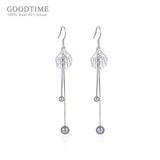 925 Silver Long Tassel Ball Earrings Women's Jewelry Gift