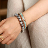 Women Amazonite Plated Chain Leather Bracelet Bohemian Healing Jewelry