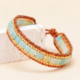 Women Amazonite Plated Chain Leather Bracelet Bohemian Healing Jewelry