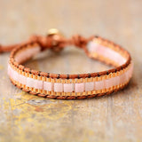 Women Amazonite Plated Chain Leather Bracelet Bohemian Healing Jewelry