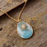 Chunky Chain Amazonite Teardrop Pendant Necklace