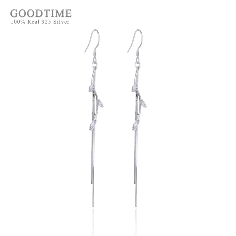 925 Sterling Silver Zircon Tassel Earrings for Party
