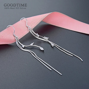 925 Sterling Silver Zircon Tassel Earrings for Party