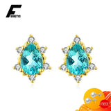 Water Drop Shape Emerald Zircon Gemstone Stud Earrings