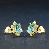 Water Drop Shape Emerald Zircon Gemstone Stud Earrings