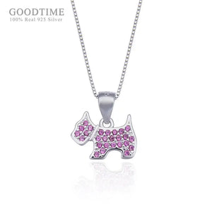 925 Sterling Silver Zircon Puppy Pendant Necklace