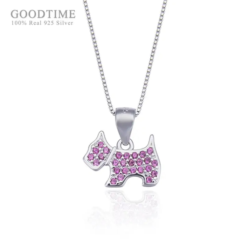 925 Sterling Silver Zircon Puppy Pendant Necklace