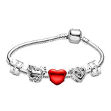 Heart Charm Beads Bracelet Set 100% S925 Silver Sweet Romantic Gift