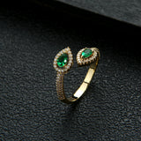 Women's Green Water Drop Full Finger Cubic Zircon Ring