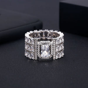 Cubic Zirconia Big Ring Gold-Color Women's Jewelry