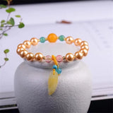 Yellow Beizhu Stone Beads Charm Bracelets for Women