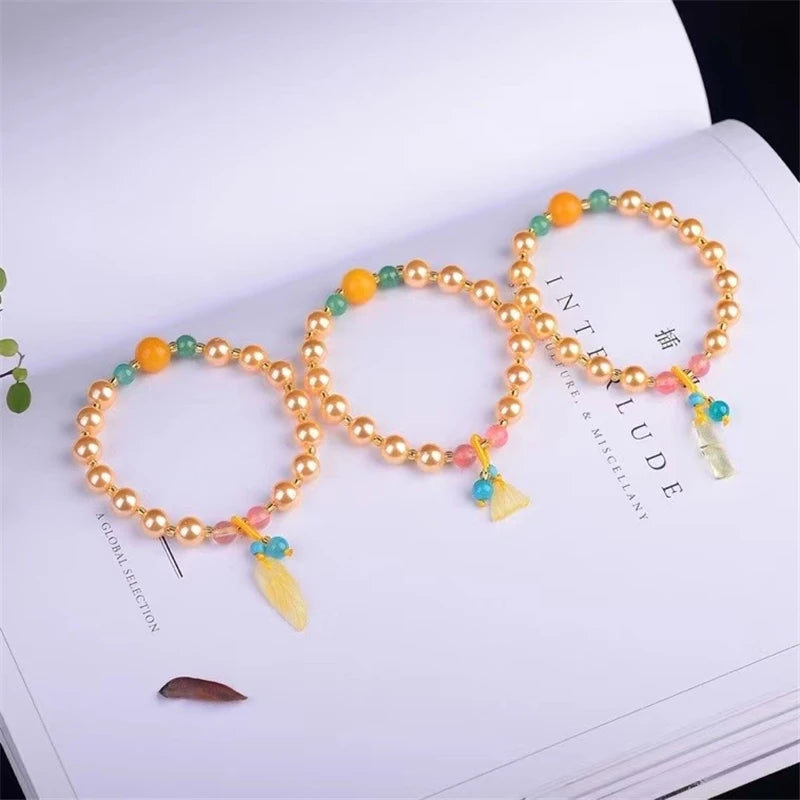 Yellow Beizhu Stone Beads Charm Bracelets for Women