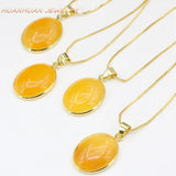 Yellow Oval Natural Jade Stone Pendant Women 18x27mm Necklace Pendant B3345
