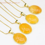 Yellow Oval Natural Jade Stone Pendant Women 18x27mm Necklace Pendant B3345