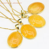 Yellow Oval Natural Jade Stone Pendant Women 18x27mm Necklace Pendant B3345