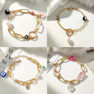 Yin Yang Evil Eye Pearl Charm Bracelet Geometry Chain Boho Y2K Jewelry Gift