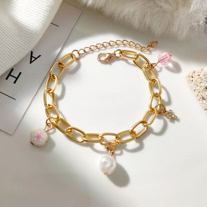 Yin Yang Evil Eye Pearl Charm Bracelet Geometry Chain Boho Y2K Jewelry Gift
