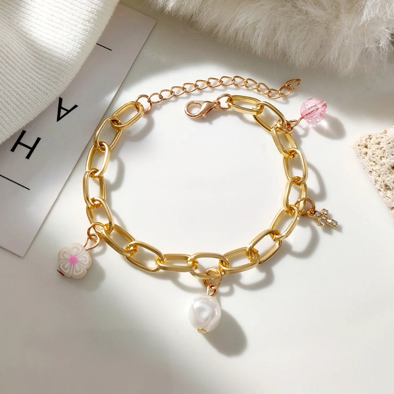 Yin Yang Evil Eye Pearl Charm Bracelet Geometry Chain Boho Y2K Jewelry Gift