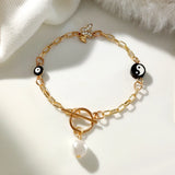 Yin Yang Evil Eye Pearl Charm Bracelet Geometry Chain Boho Y2K Jewelry Gift