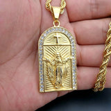 Zircon Inlaid Catholic Church Cross Pendant Charm Men's Jewelry