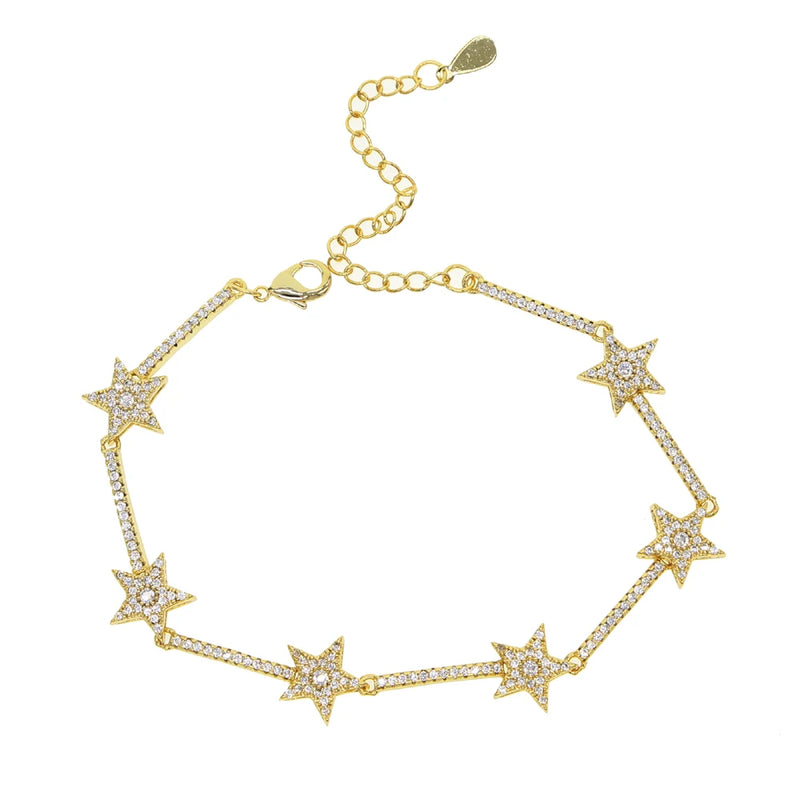 Zirconia Crystal Stars Slave Chain Bracelet For Women Finger Hand