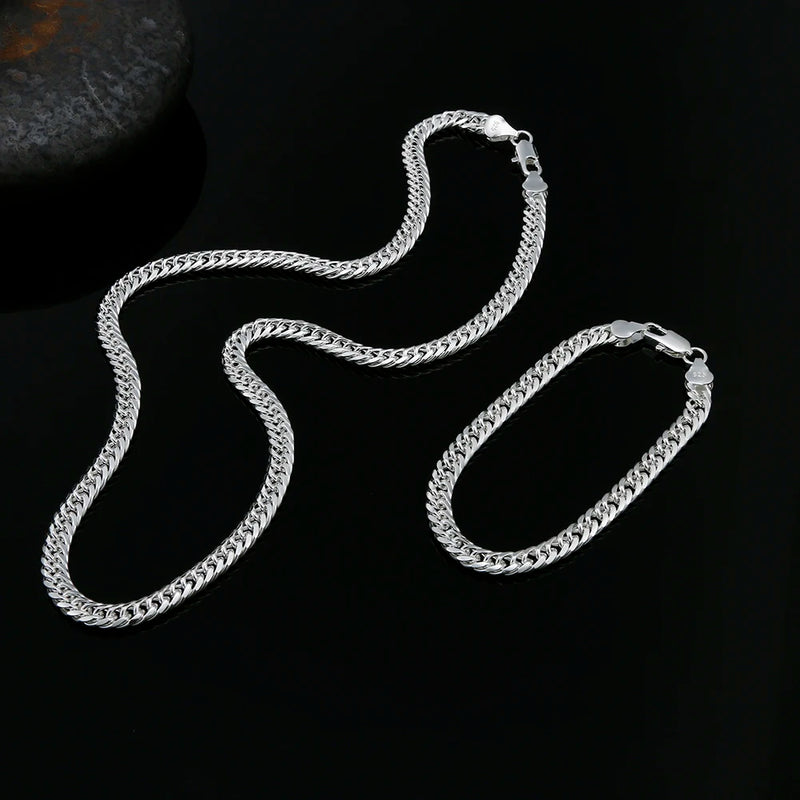 925 Sterling Silver 6MM Chain Bracelets Necklaces Set