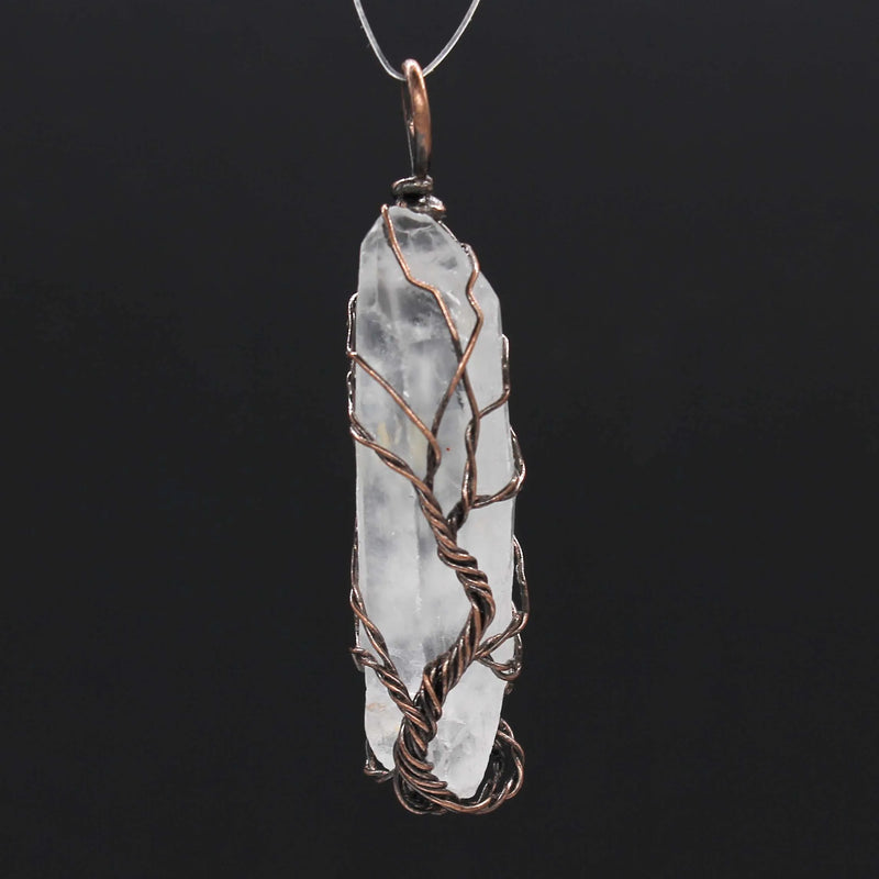 Copper Wire Tree of Life Rock Crystal Pendant for Christmas