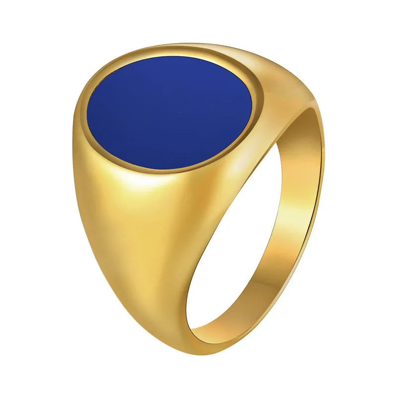 Enamel Oval Rings Stainless Steel Biker Thumb Finger Ring Men