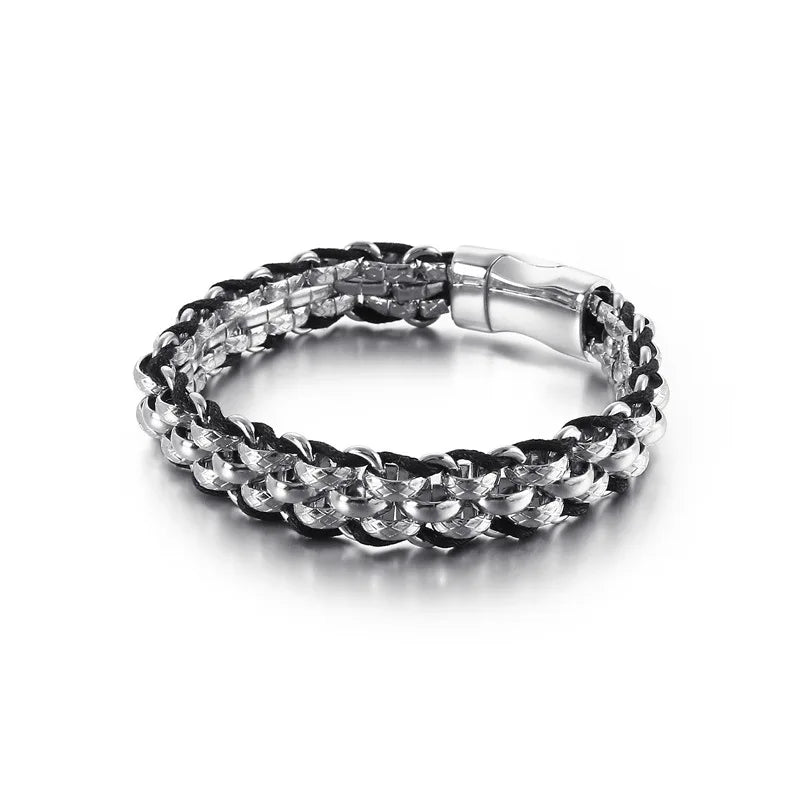 Casual Titanium Steel Leather Bracelet Men's Stainless Steel Jewelry